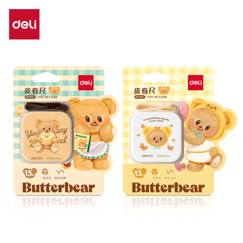 Miniso Deli Butter Bear Joint Hy410 Leather Tape Measure Clothing Measuring Ruler Public English Double Cartoon Cute 1.5m Ruler