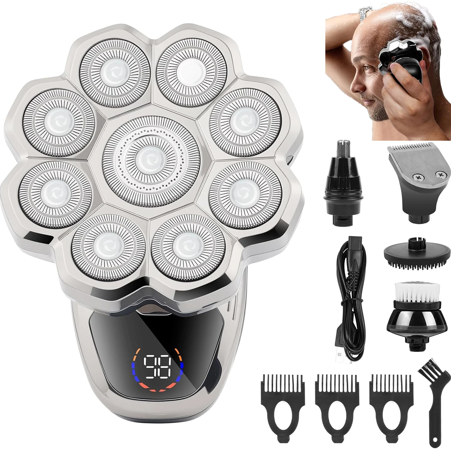 

Мужская бритва 9D, мужская бритва, профессиональные электрические бритвы для сухой и влажной уборки, 5-в-1, съемная водонепроницаемая зарядка через USB с ЖК-дисплеем