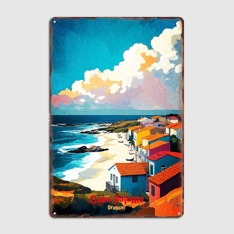 Cabo Polonio - Póster Retro de Arte y Paisajes Turísticos, Letrero Metálico Decorativo para Garaje, Club, Habitación Interior, Decoración de Pared, Letrero de Metal Personalizado para el Hogar