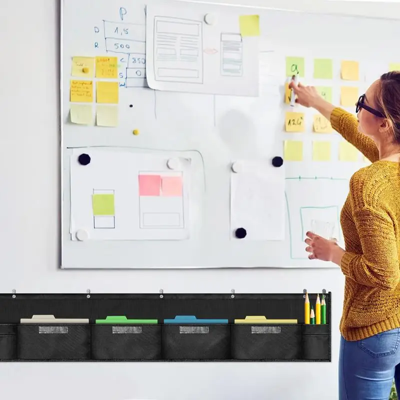 Wall File Holder Storage Pocket Horizontal Holder Rack Large Capacity Wall File Organizer With Wall Hangers 4 Pockets Desk