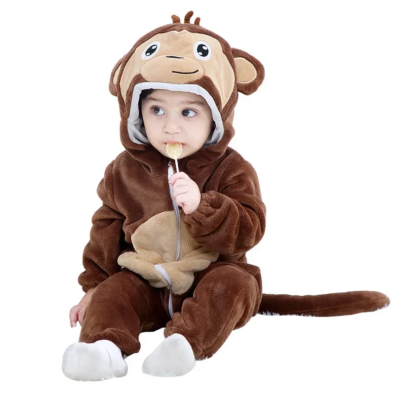 Cute Lion Costume with Tail Baby Animal Bodysuit  Pajamas Flannel Hooded Zipper Pajamas Loungewear Holiday Party Costume