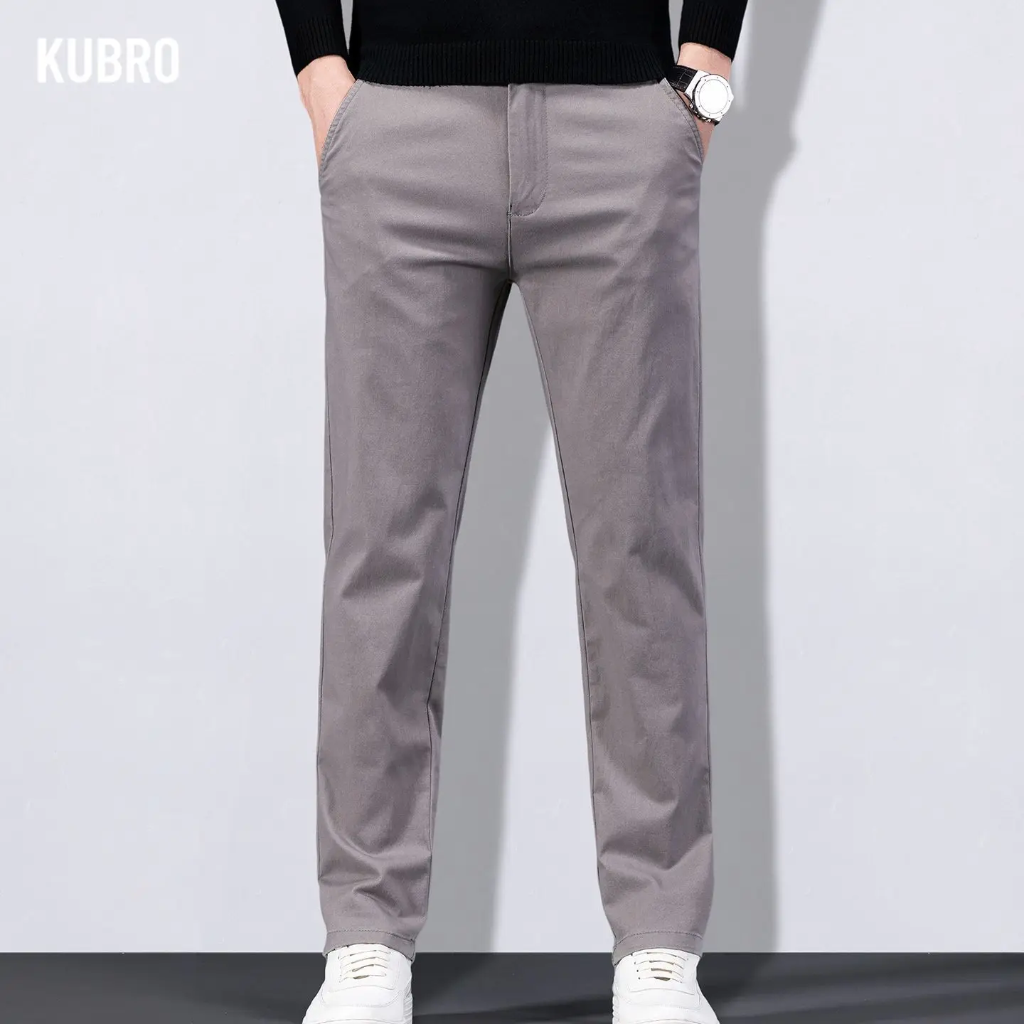 

Новые высококачественные повседневные мужские брюки на осень и зиму из чистого хлопка, эластичные и приталенные прямые брюки.