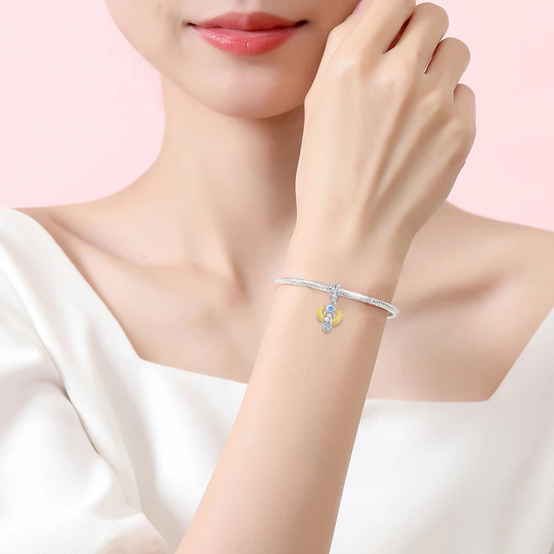 خنفساء مصرية مقدسة تتدلى سحر للنساء ، الخرز الفضي الإسترليني ، يناسب أساور سلسلة الثعبان والقلائد والمجوهرات #3