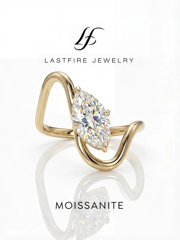 925 Sterling Silver Luxury Shiny Curve Marquise Moissanite Diamond Ring For Women Engagement Wedding High Quality Fine Jewelry