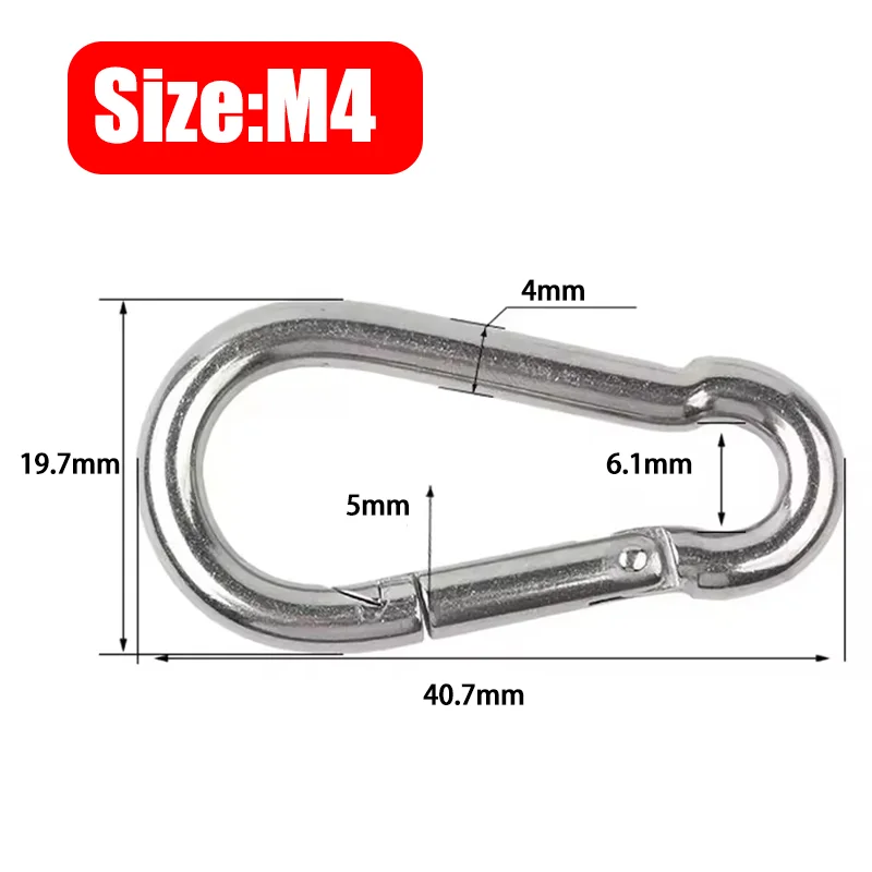 Roestvrijstalen karabijnhaak Clip Lente karabijnhaak Zware metalen clips Touwconnector Sleutelhanger Link Gesp Campingkarabijnhaken