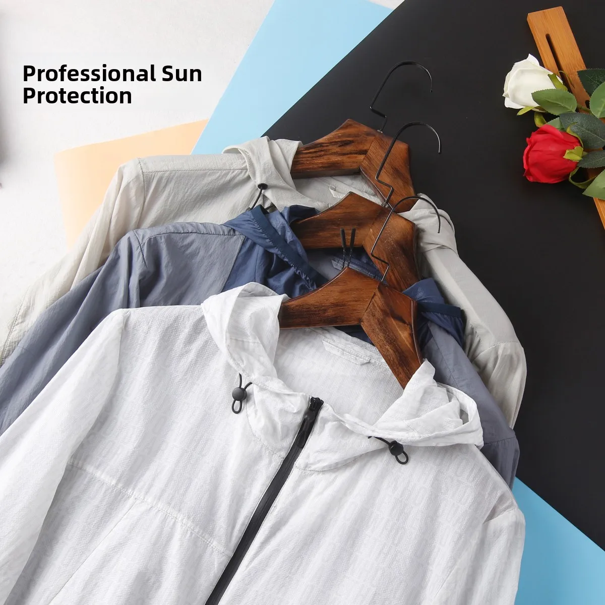 

Profional Men's Ultra-Thin Hat Summer Sun Protection Clothing Light Nylon Jaet Long Sve Zipper Closure Outerwear