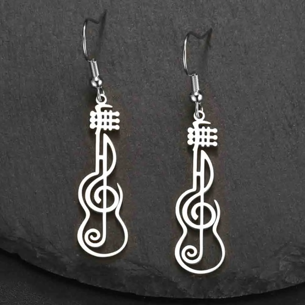 My Shape Music Note Drop Earrings for Women Men Gifts Stainless Steel Classic Musical Violin Dangle Earring Jewelry Musican Gift