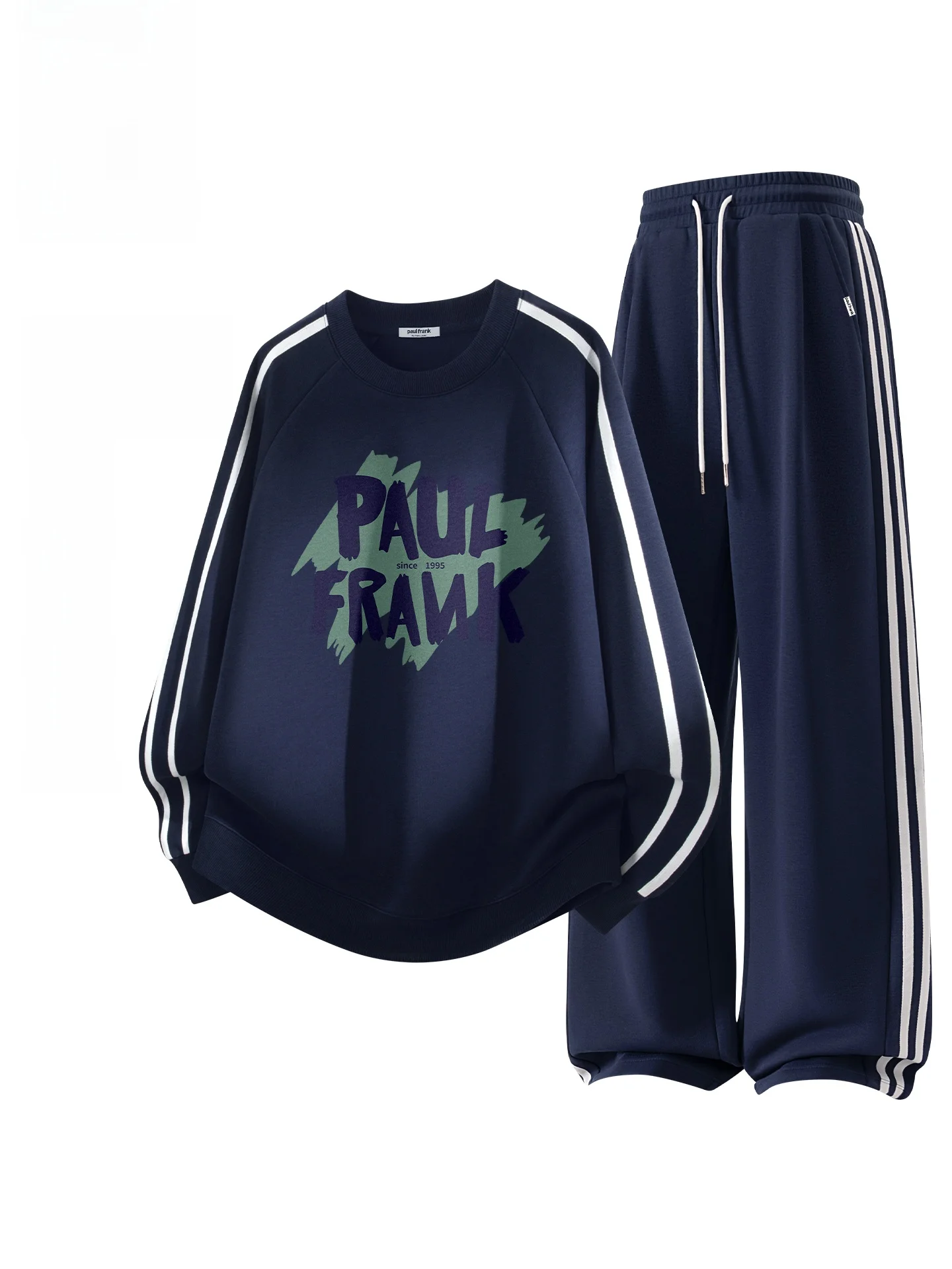 

Мужской повседневный спортивный костюм Весна 2026: Новинка! Полосатый свитшот и брюки, модный городской свободный крой, смесь хлопка