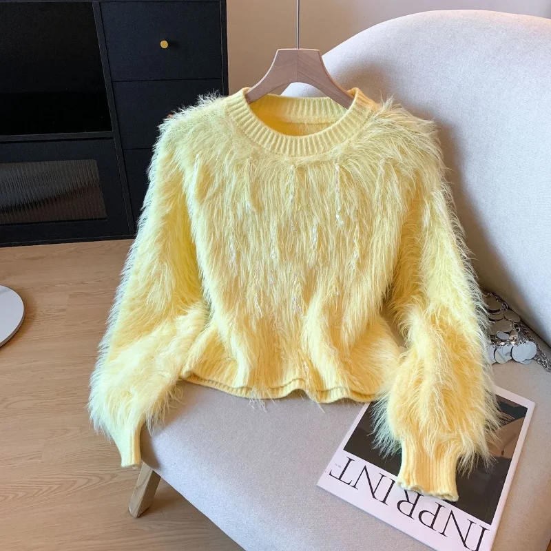 High Quality Soft Mohair Sweater Pullover For Women's Fashion Autumn Winter Long Sleeve Vintage tassel Casual Knitwear Tops