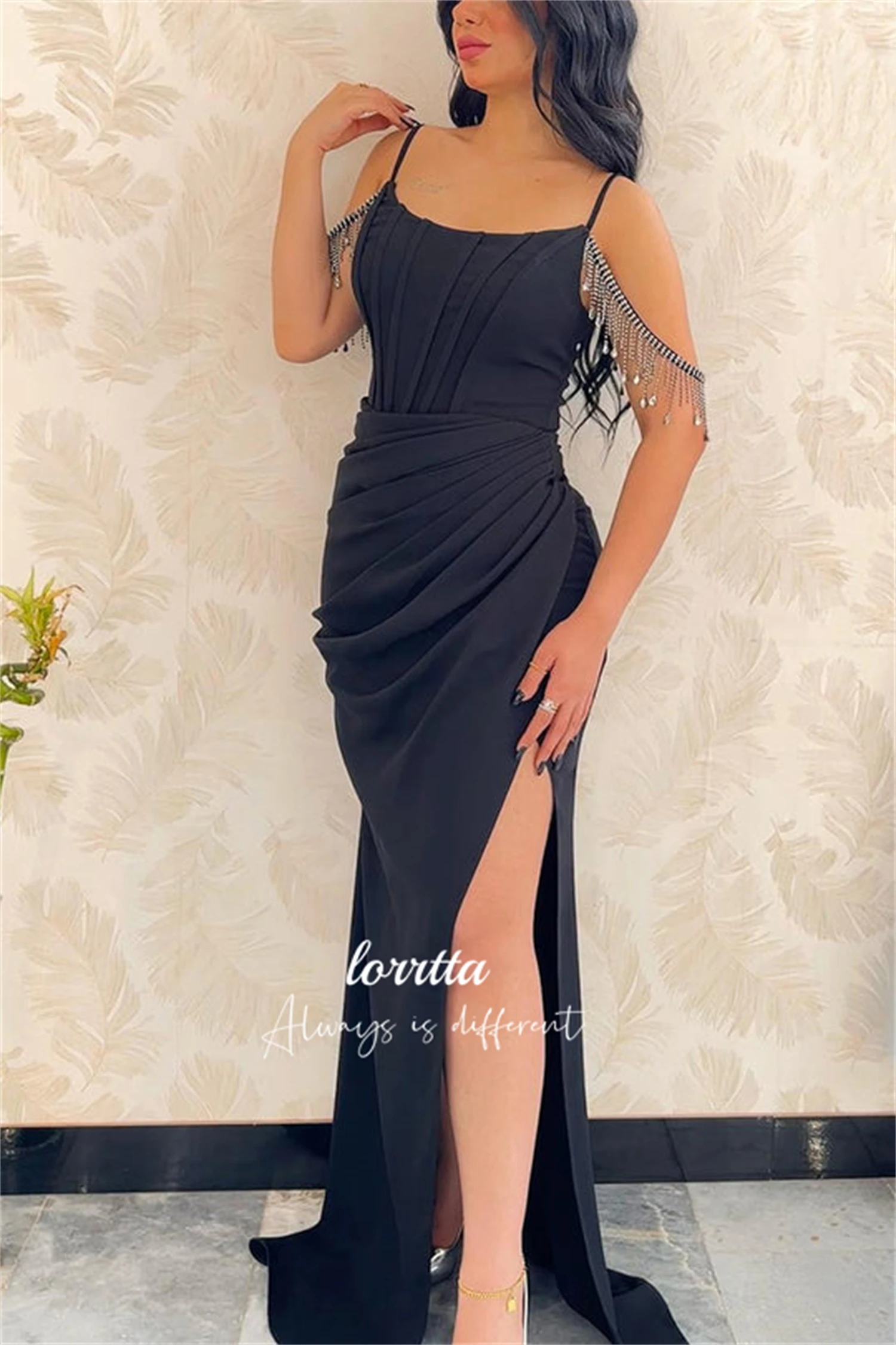 

Lorrtta Ball Gown Black Tassel Decoration Eid Al-fitr Evening Dress Satin Mermaid Formal Dresses With Long Sleeves Sharon Said