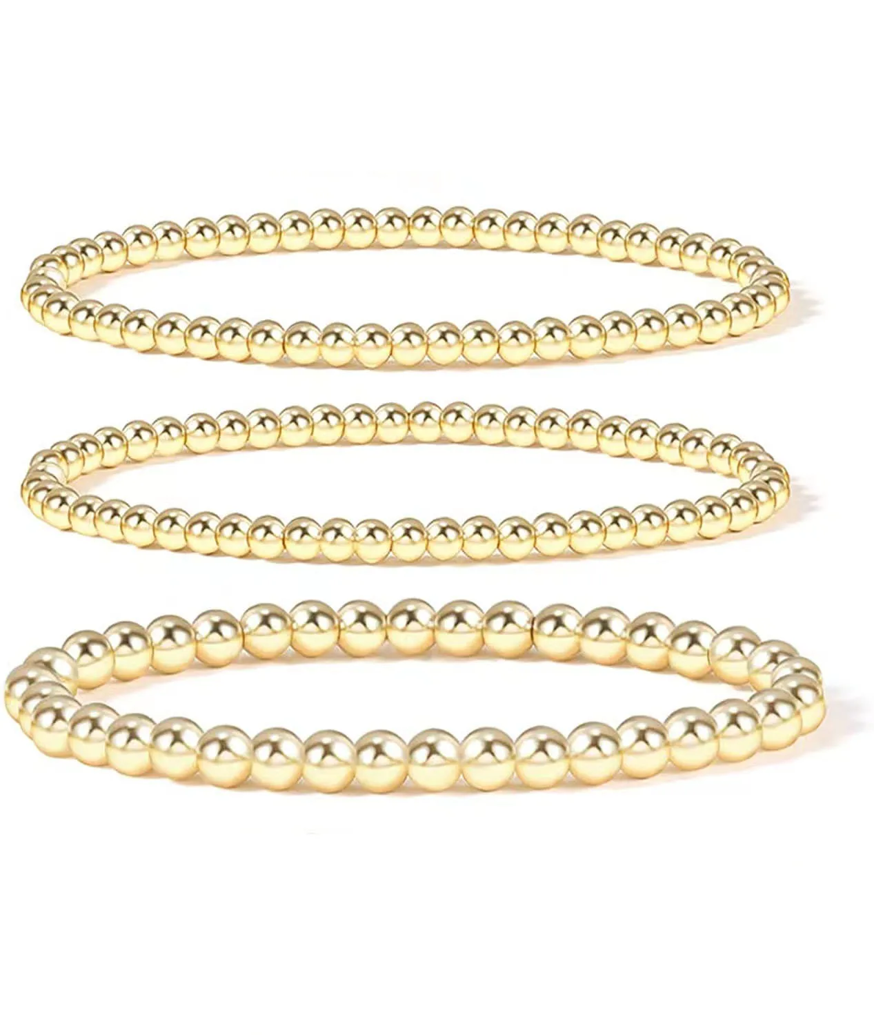 Badu 3pcs/set Gold Color Beads Bracelet for Women 14k Gold Plated Beaded Handmade Stretch Elastic Bracelet Jewelry Gifts