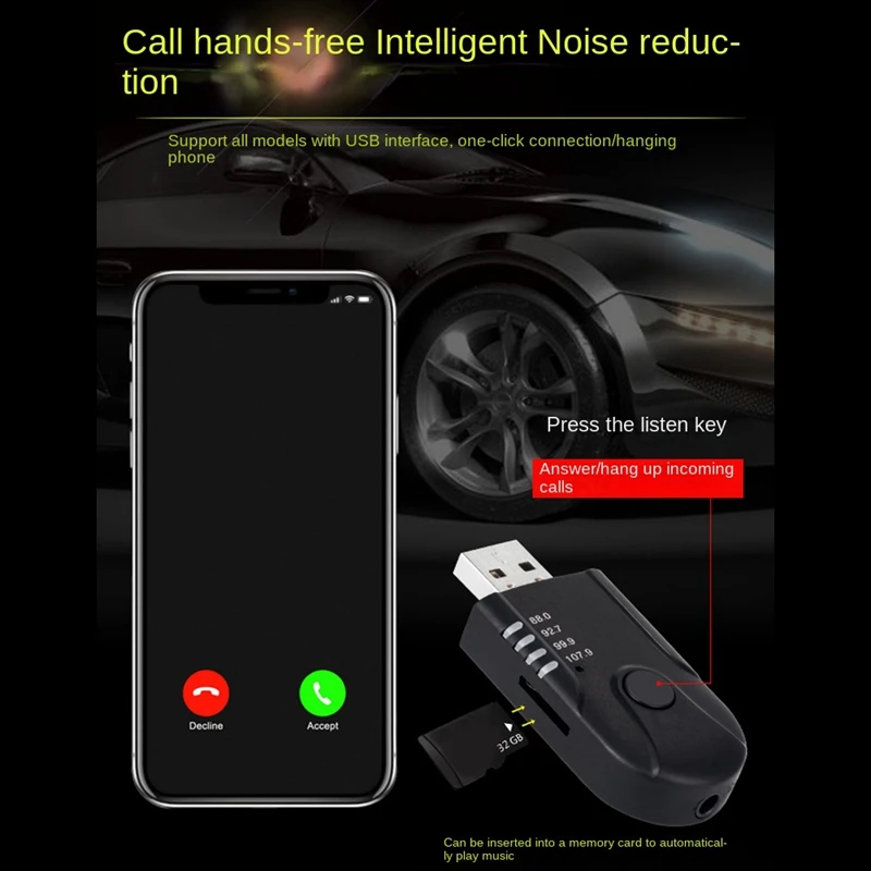 FM送信機と受信機,Bluetooth 5.0, USB,音楽プレーヤー,ステレオ,家庭用テレビ,コンピューター,ハンズフリー通話