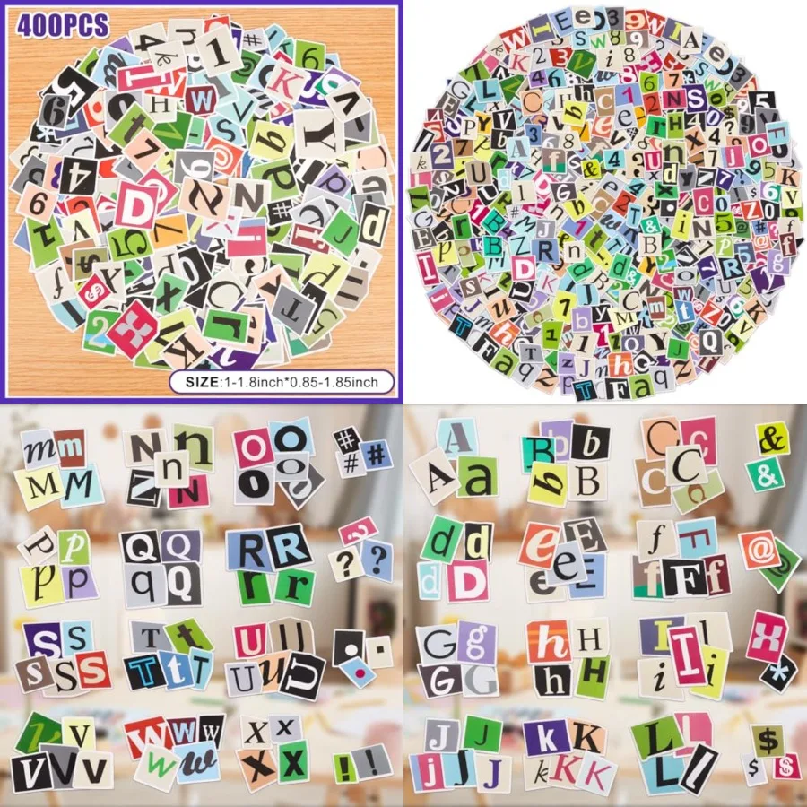 400 قطعة من ملصقات الحروف الأبجدية المقاومة للماء لسجل القصاصات والكمبيوتر المحمول والفصول الدراسية وديكور الباب وصندوق البريد وزجاجة المياه والكمبيوتر المحمول - رقم A-Z #1