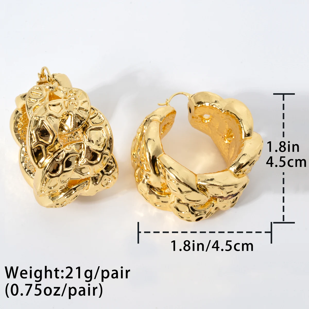 Dubai 18k Gold-Plated Women's Ear Loops With Irregular Texture Design Rock and Hip-hop Party Jewelry Accessories Gifts