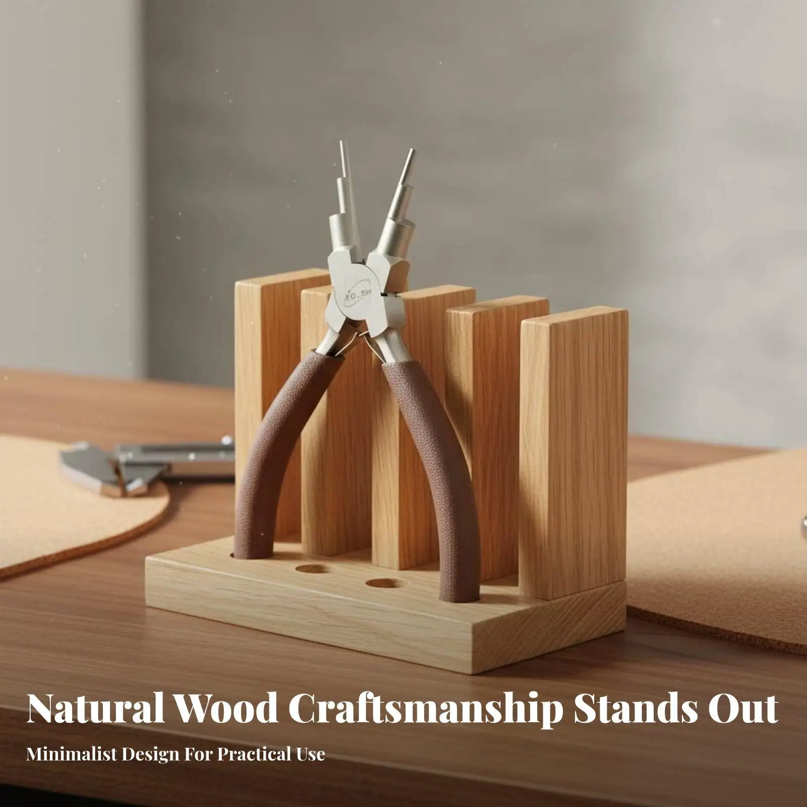 Sturdy Wood Pliers Storage Rack for Workbench Desktop Organizer Tool Stand with 12 Hole Design for Small Tools