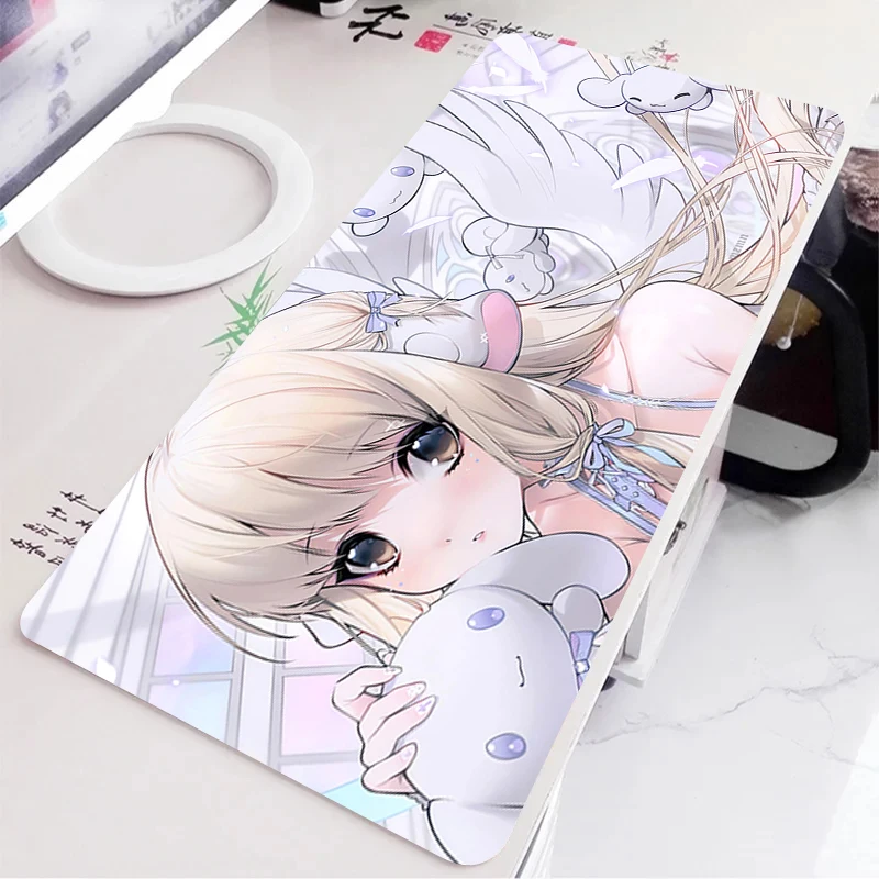 Tappetino da scrivania per ragazza carina C-Chobits Chii Cartoon Tappetino per mouse per laptop Tappetino per mouse nero Tappetino per mouse per armadio per PC da ufficio Tappetini per computer con stampa HD