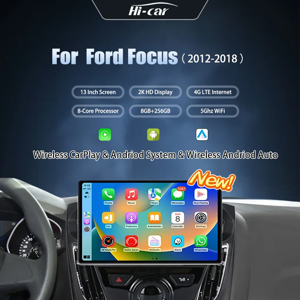 

2 Din 4G LTE + WIFI 13" inch Car Radio For Ford Focus 2012-2018 DSP RDS GPS Wireless Carplay & Android Auto Multimedia Stereo