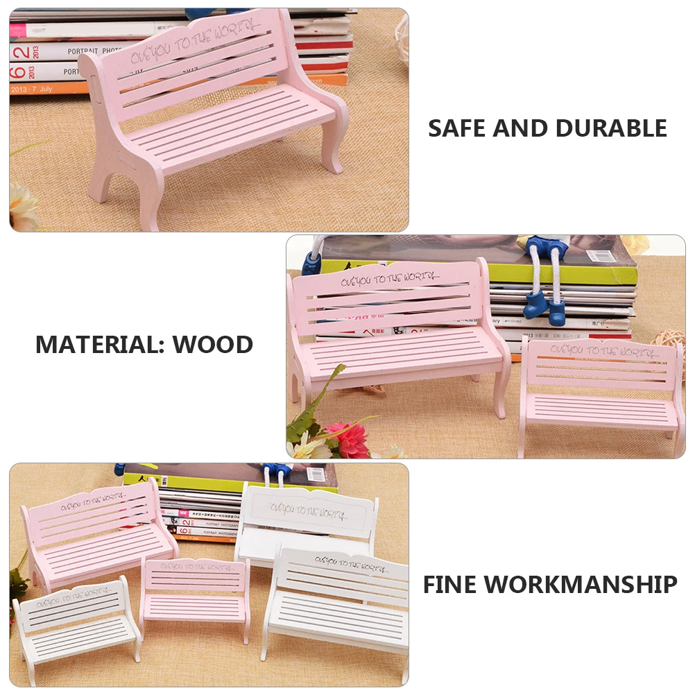 2 Pcs Pink Chair Props Realistic Miniature Bench Furniture Accessory Outdoor Lightweight Chairs Photo Wooden Couch