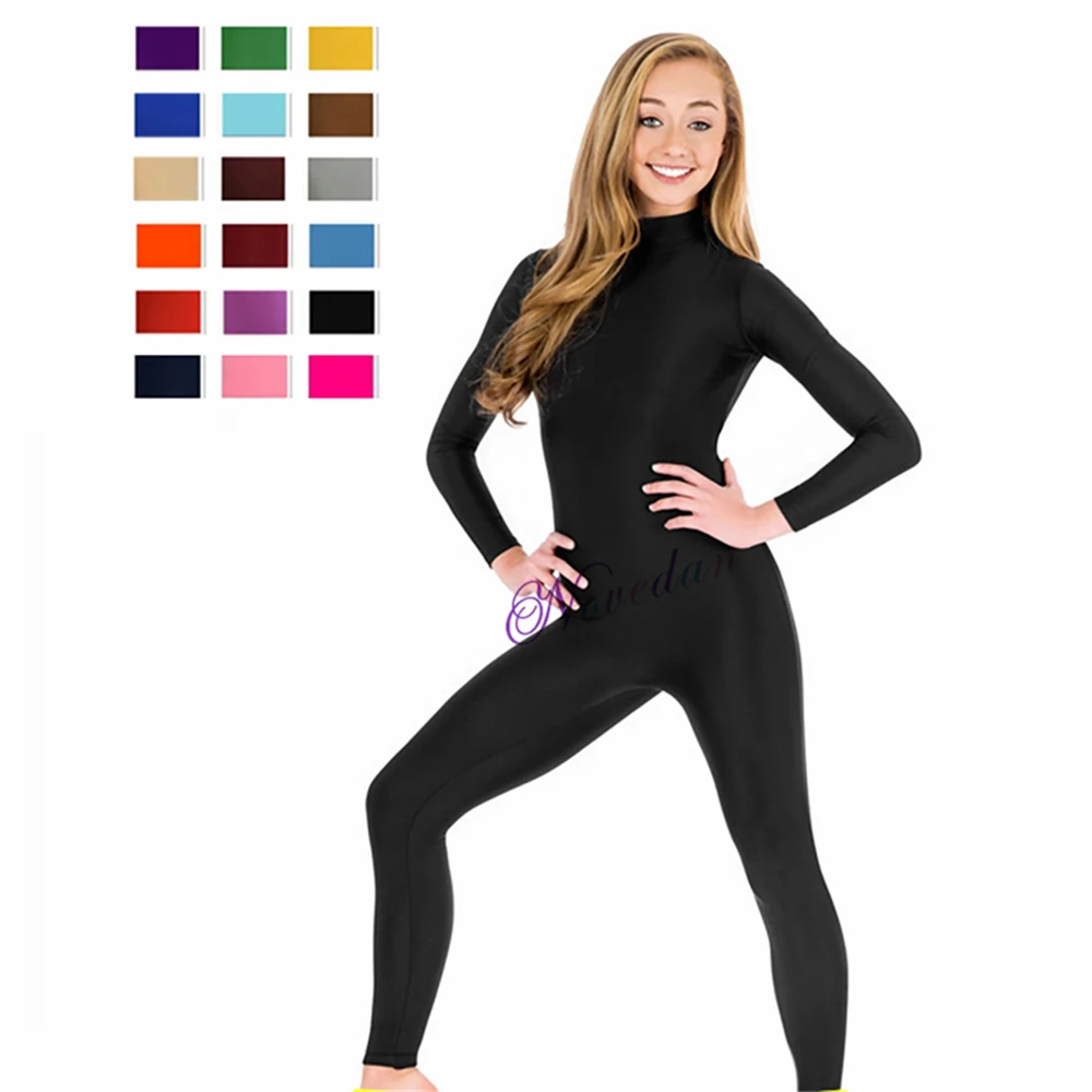 Women Long Sleeve Mock Neck Bodysuit Footed Unitard Plus Size Spandex Jumpsuit For Men Dance Hollween Zentai Cosplay Costume