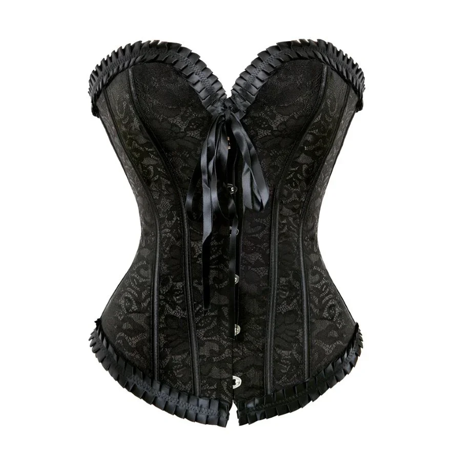 Picture 3: Purple Gray Black Red Steampunk Korset Women Lingeries Dance Wearing Costumes Floral Lace Boned Corsets And Bustiers XS-6XL
