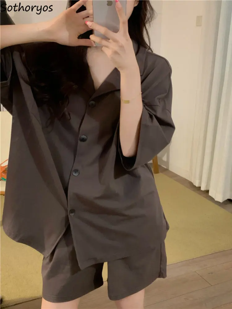 Pajama Sets Women Solid Unisex All-match Daily Home Comfortable Creativity Korean Style Ladies Summer Casual Trendy Delicate New