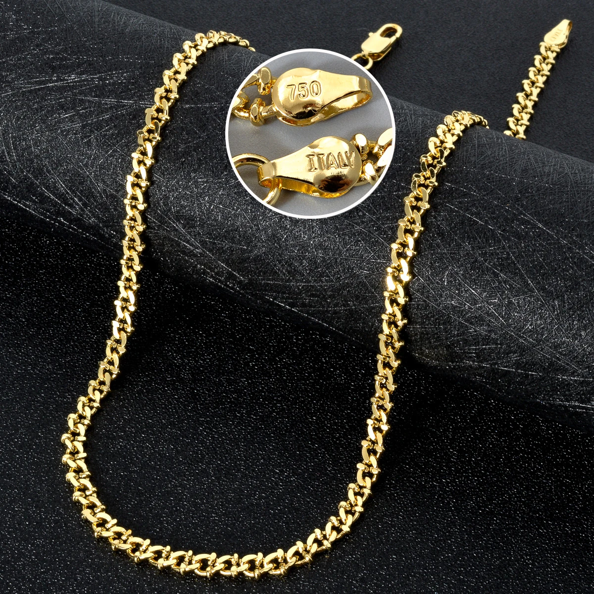 Men Women Box Link Chain Necklace 750 ITALY Mark 18K Gold Plated Square Box Choker Hip Hop Stackable Fashion Neck Jewelry Gift