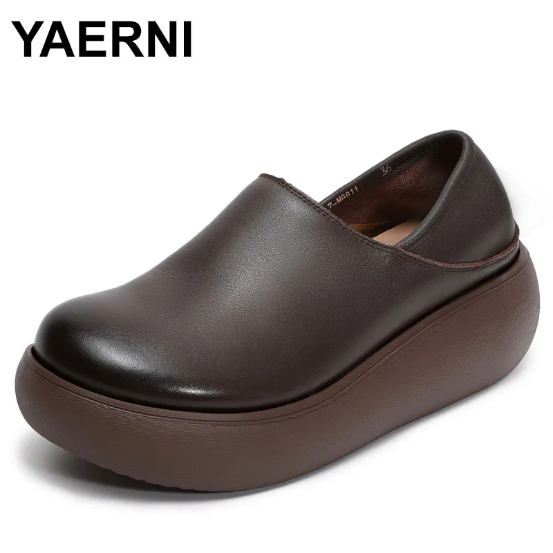 

Лоферы из натуральной кожи на толстой подошве, осенние новые женские туфли без шнуровки на плоской платформе в стиле ретро с круглым носком