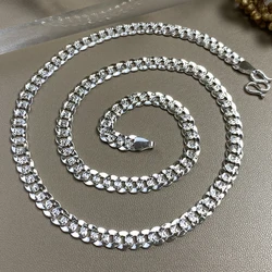 Pure 990 Silver Necklace For Women Men Shiny Solid Carved Curb Chain 18 to 26inchL
