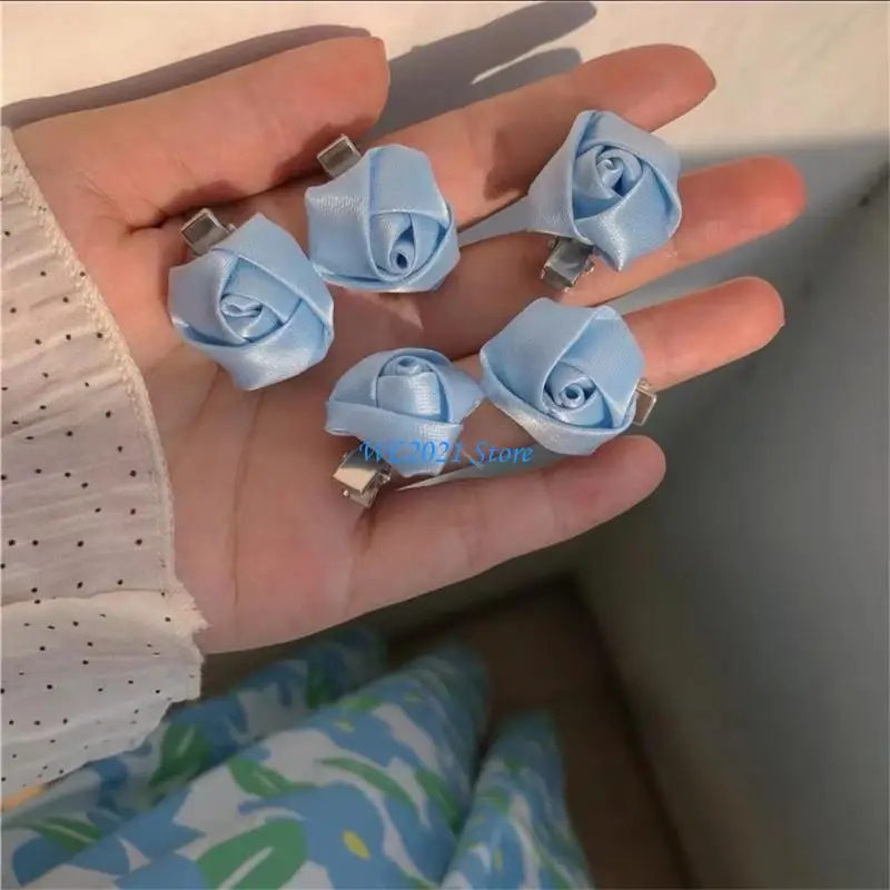 

G5GC 5 Small Rose Barrettes Women Rose Hairpin Flower Hair Clip Satin Rose Hair Clip