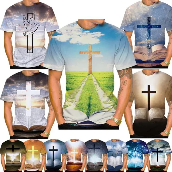 New God Casual Unisex Round Neck Short Sleeve Christian Jesus Cross 3D Printed T-Shirt Man‘s Short Sleeved Tops