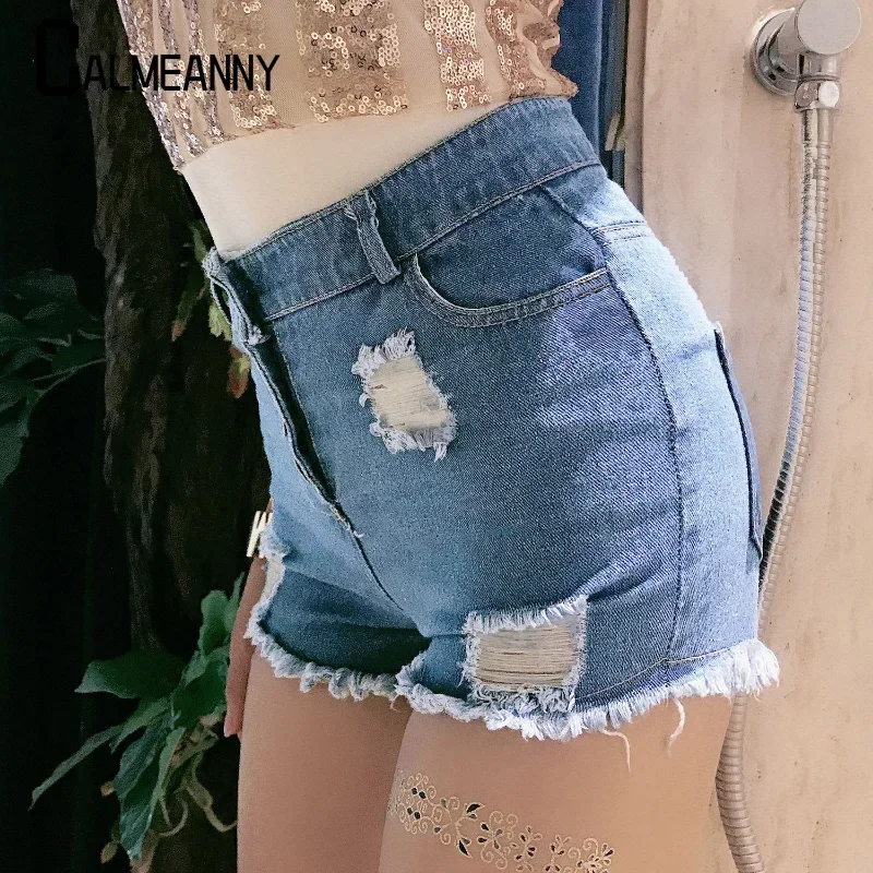 Women Jeans Shorts 2023 Summer New Korean Edition Sexy Back Zipper High Waist Hole Tassel Denim Shorts Vintage Short Hotpants