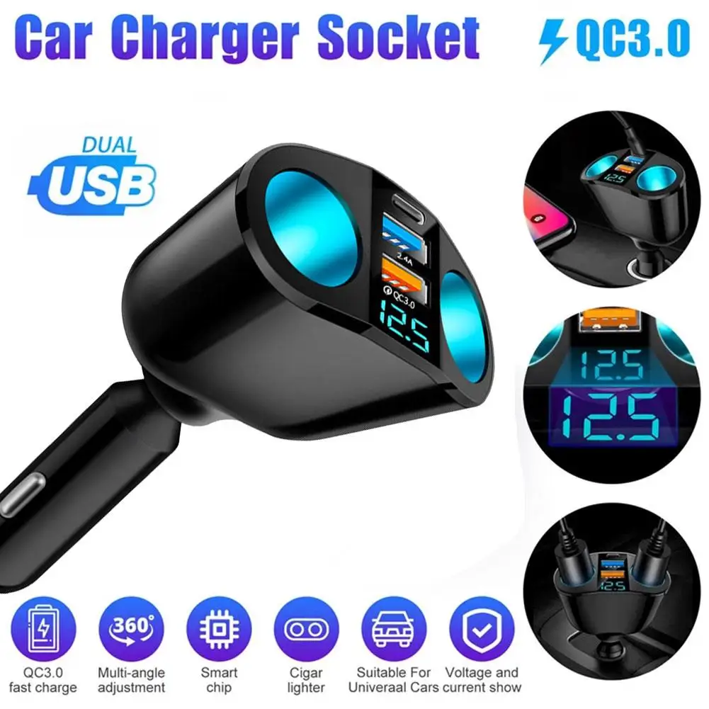 Auto Zigaretten anzünder Steckdose Splitter 12V-24V Steckdose Splitter blaue Atmosphäre Licht pd & qc3.0 USB c Ports für Mobiltelefon