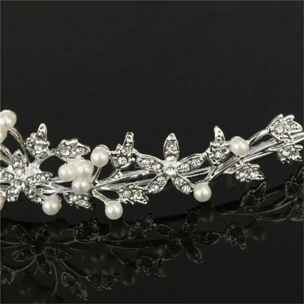 Bride Pearl Crown Headband Diamond Hair Accessories Alloy Rhinestone Princess Wedding Headband Bridal Headpieces Bride Crowns image 5