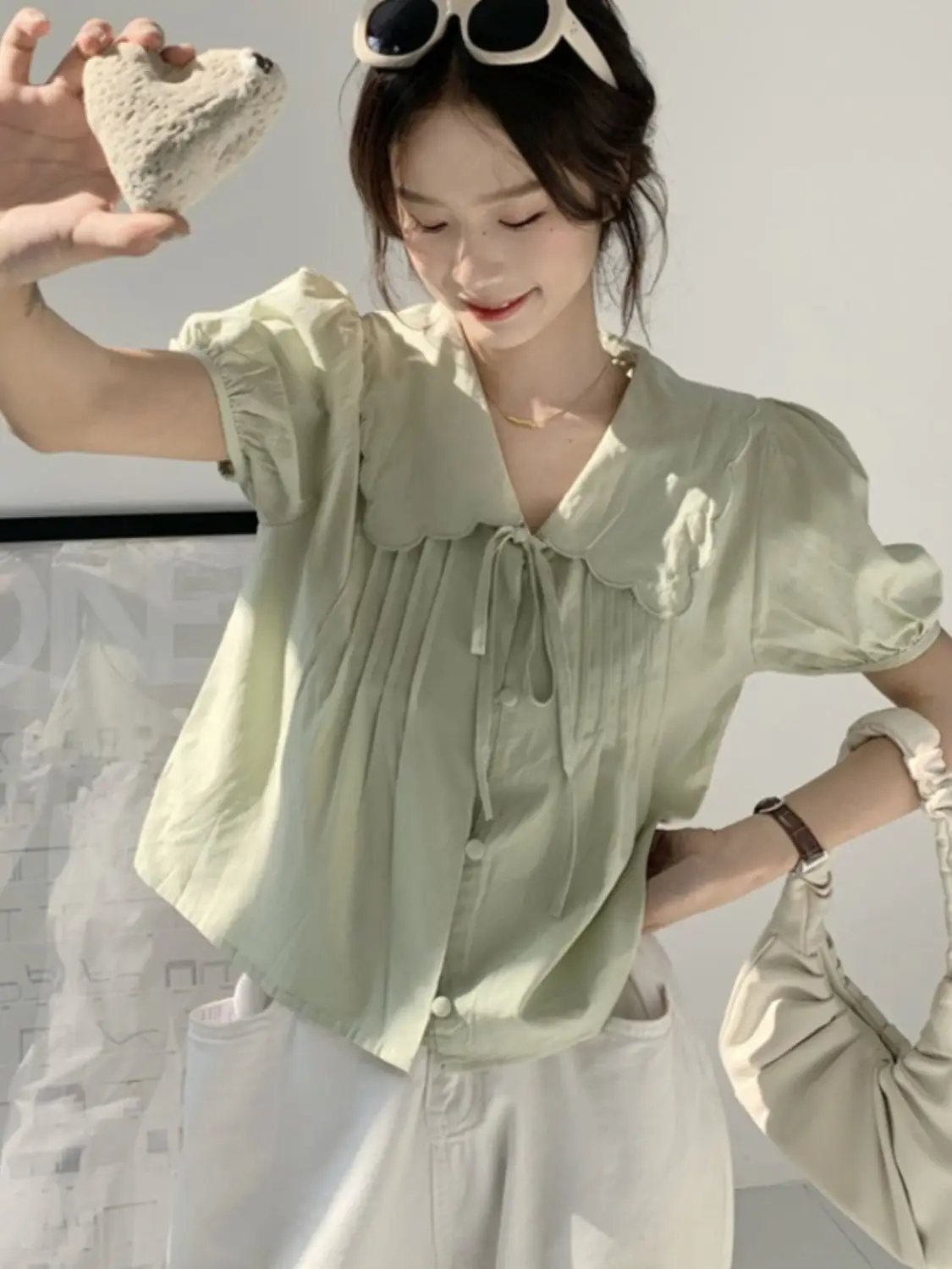 Small Niche Shirt Summer Chic New Design Short Sleeved Korean Style Fashionable Loose French Top Small Stature