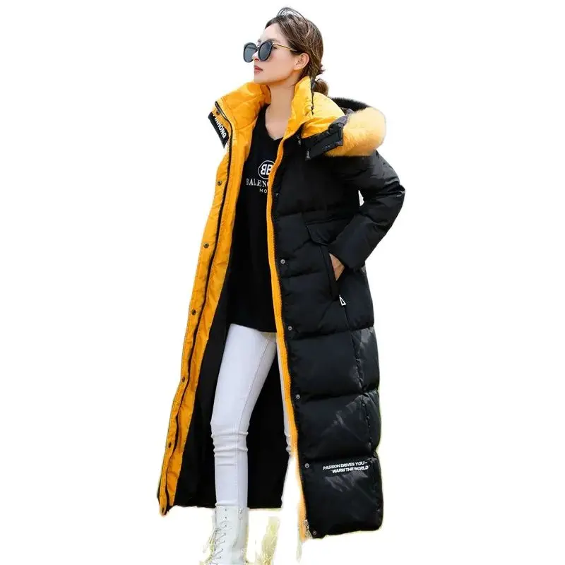 2023 The New Fox Fur Collar Hooded Super-long Down  For Women Skiing Outdoor Wash-free Fashion Warm Thick Coat Womnes Tide