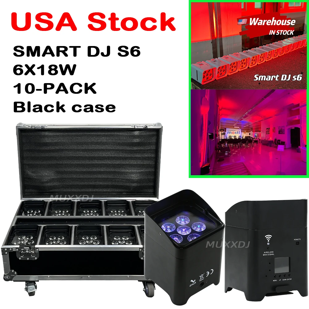 

USA WAREHOUSE SMART DJ S6 Uplights 6X18W Wireless DMX RGBWAUV DJ Freedom Par Can Lights Battery Operated Uplight For Wedding DJ