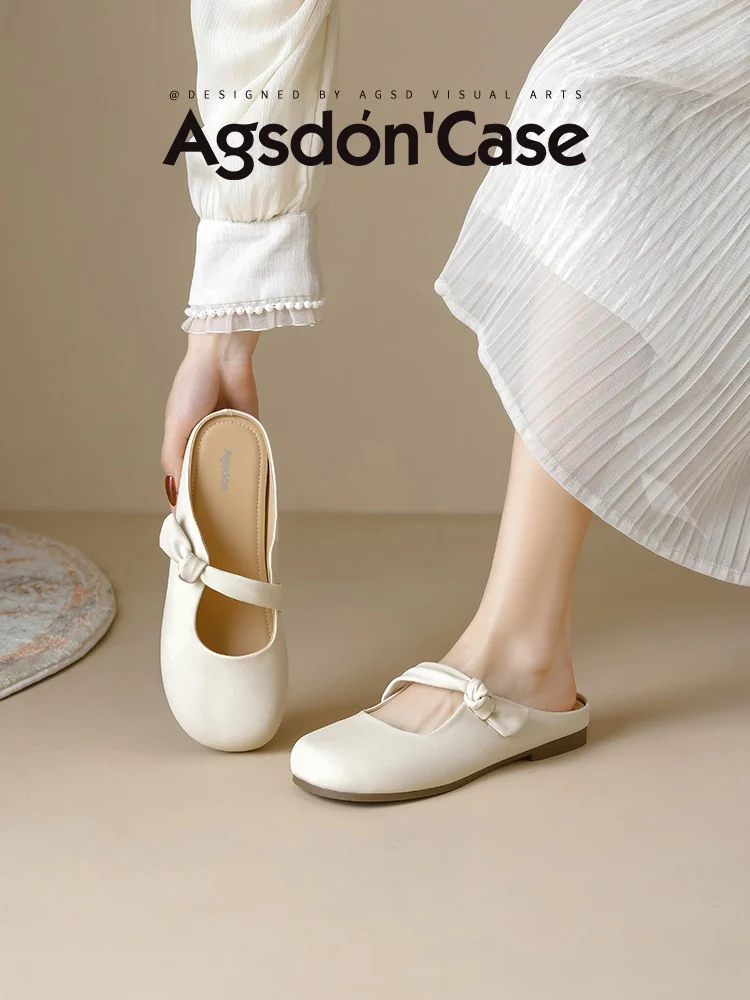 

Agsdon Women's Ballet Style Slip-On Sandals Summer New Outdoor Wear Mary Janes Flat Heel Convenient Glue-Made PVC Bottom