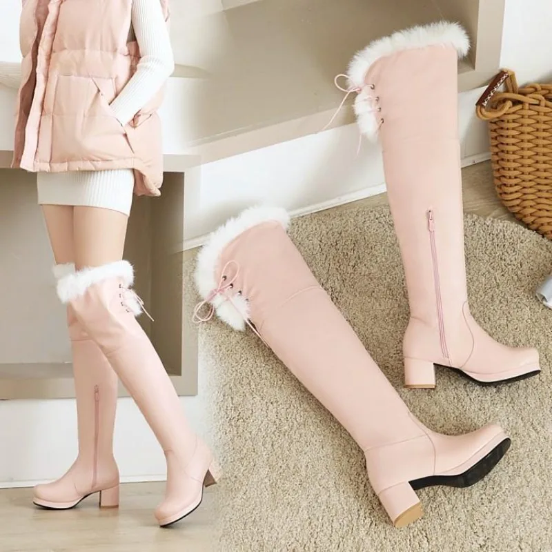 

2025 Autumn/Winter New Mid Heel Snow Boots Sweet and Versatile Student Shoes Women's Coarse Heel Tall Boots