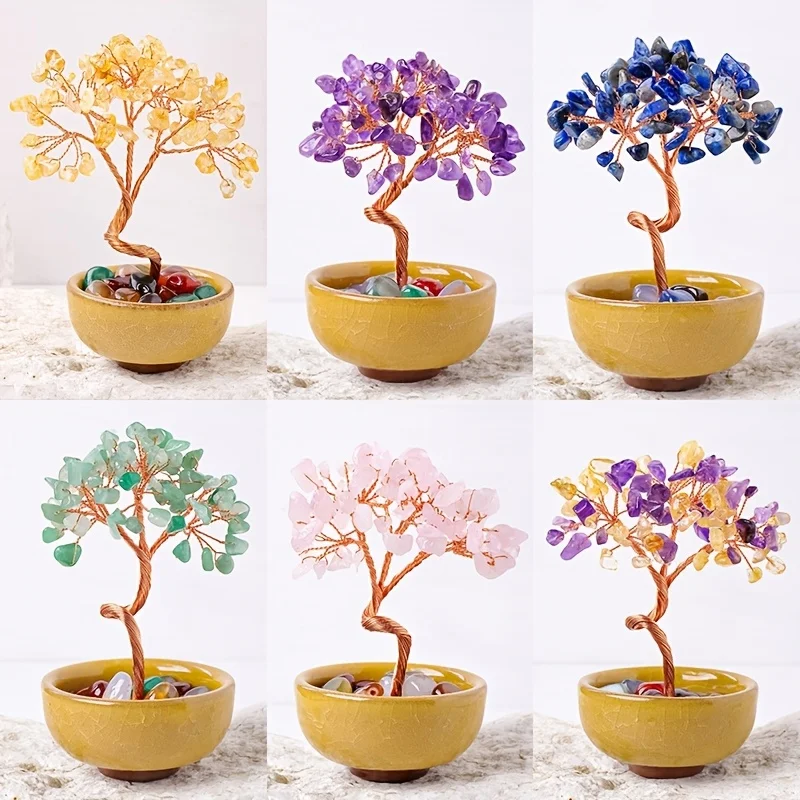 Natural Crystal Chips, Treasure Bowl, Teacup Base, Crystal Tree, Citrine, Wealth Tree, Home Decoration, Handicraft