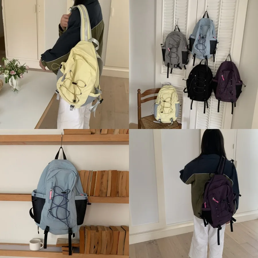 

【New style】Korean new drawstring retro sports casual color-matched schoolbag fashionable all-matching backpack for men's travel