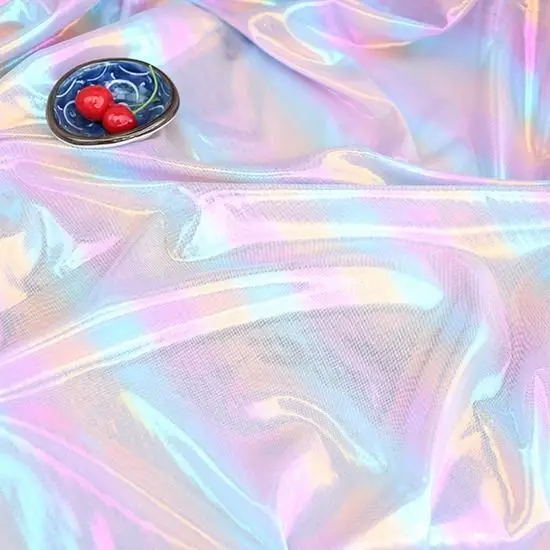Gradient Light Reflective Fabric Laser Illusion By The Meter for Dress Clothes Stage Costumes DIY Sewing Cloth Soft White Pink