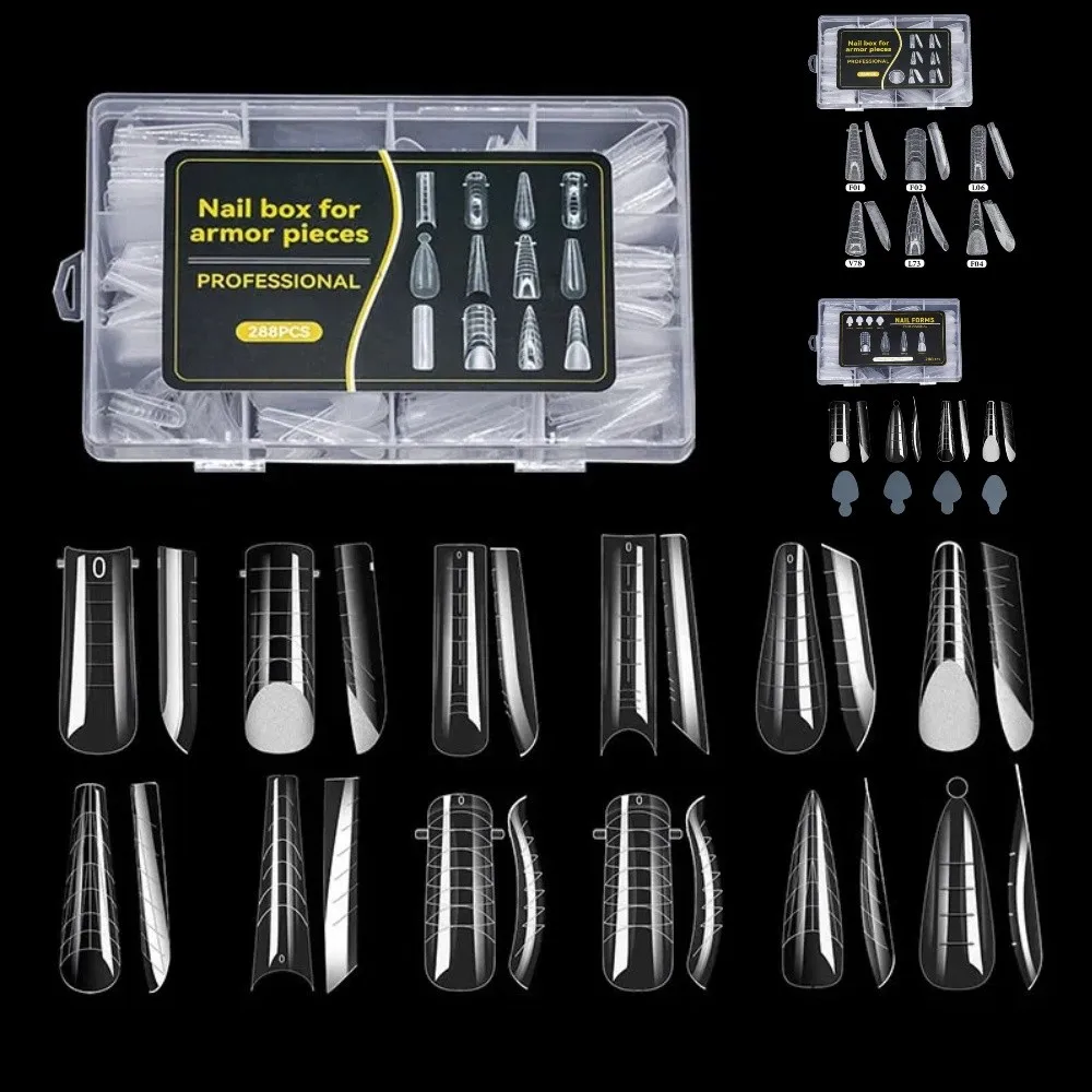 Mixed 12 Types Nail Tips Sets Clear Forms Ultra-Thin Gel Extension Molds Pointed/Trapezoidal Nails with Scale French Nail Molds