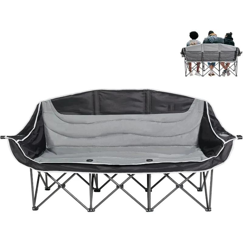 

【Best-selling】Oversized Double Camping Chair, Outdoor Folding Loveseat Camping Chairs For 2-3 Person With Cup And Wine Glass Hol