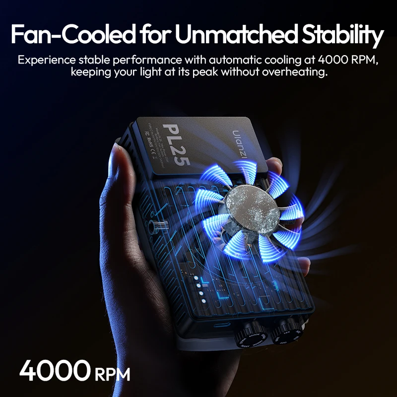 Ulanzi PL25 25W lumière de poche haute puissance lumière de remplissage Portable 2700K-6500K lumière vidéo avec ventilateur de refroidissement automatique pour la photographie