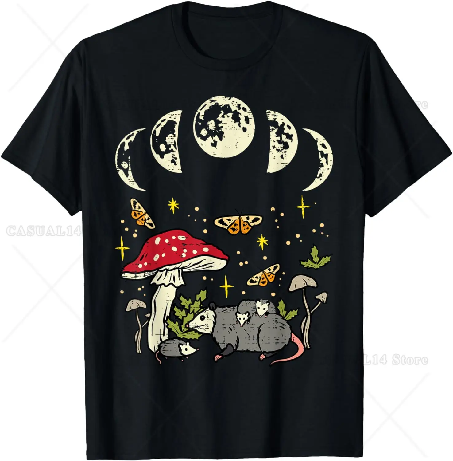 Goth Opossum Mushroom Moon Possum Cottagecore Farm Women Men T-Shirt Cotton Streetwear All Seasons Lightweight