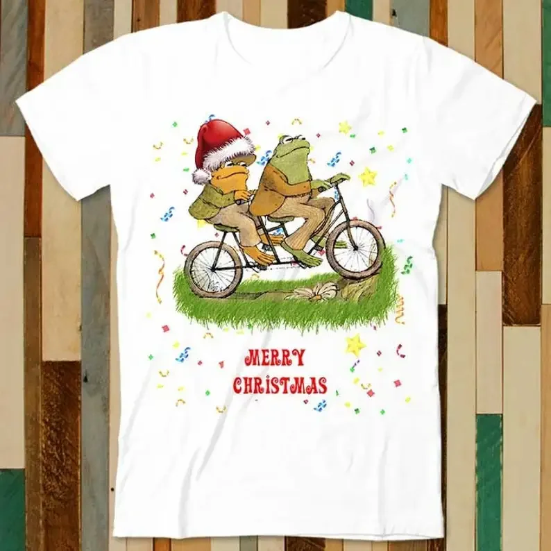 Frog & Toad Bike Merry Christmas Ho Ho Ho T Shirt Adult Unisex Men Women Retro Design Tee Vintage Top A4799