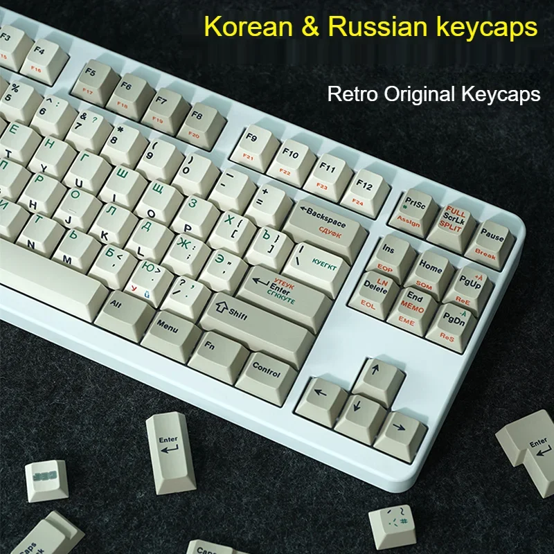 

Retro Korean Hangul keycaps Russian side print Cherry Profile Hot-sublimation PBT for Mechanical Keyboard