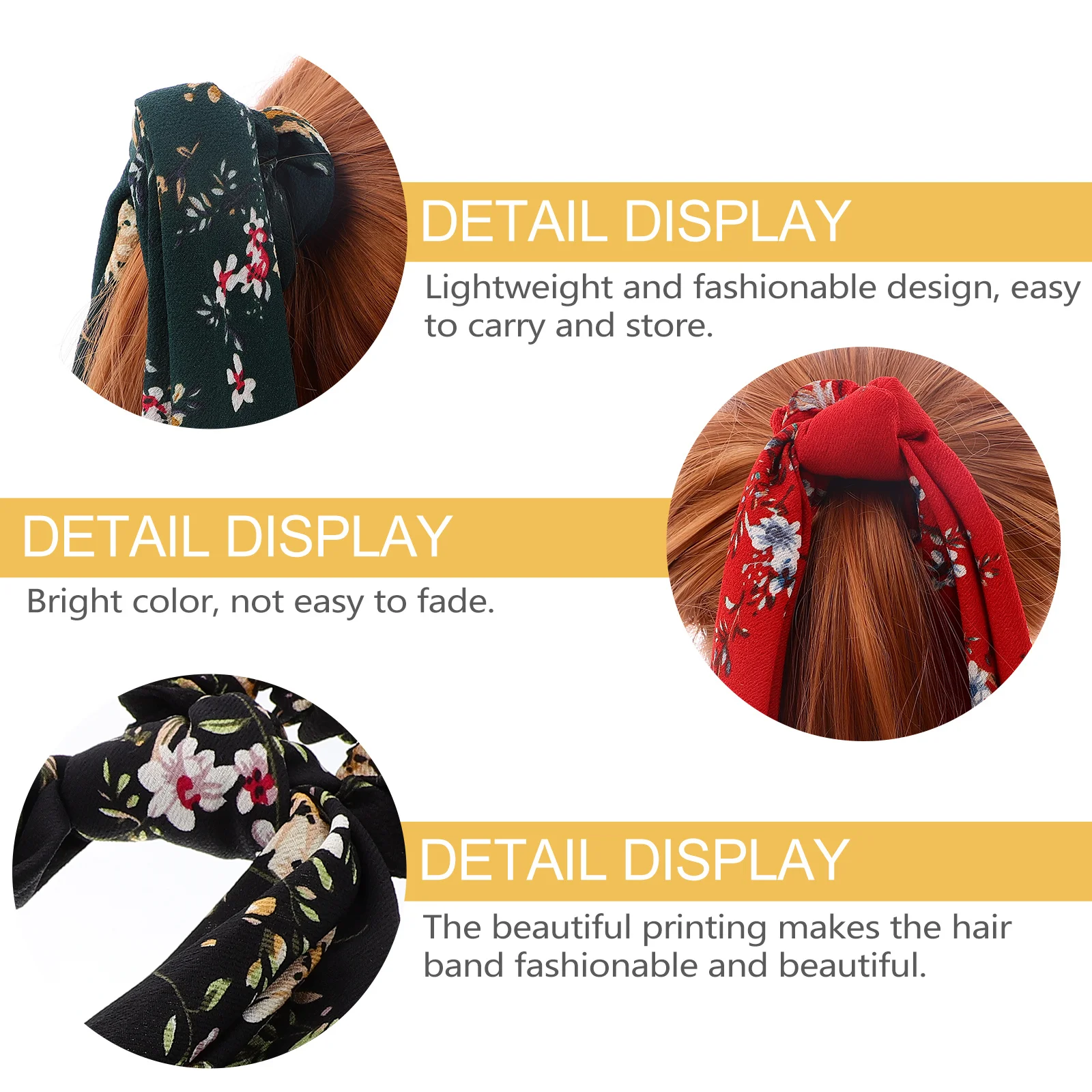 

4Pcs Floral Printed Long Hairbands Stylish Durable Elastic Hair Rings Lightweight Ponytail Holders Women Hair Accessories