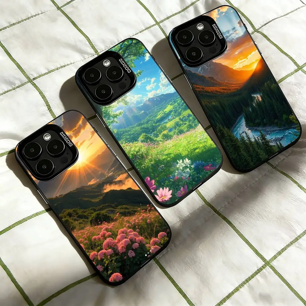 

Mountain Forest Sunlight Phone Case For iPhone 17,16,15,14,13,12,11 Plus,Pro Max,XS,Colorful Silver Black Cover