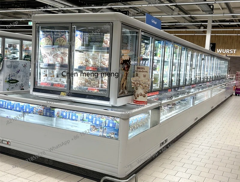 commercial supermarket combination island cabinet, horizontal large-capacity freezer, refrigerated and frozen display